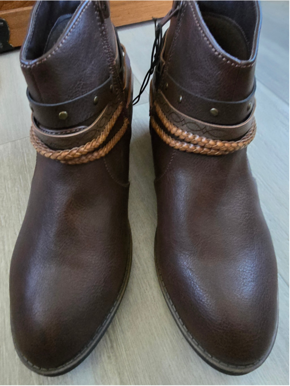 Women's Pops Brown Ankle Boots with Braided Detail Size 9 - Picture 1 of 9